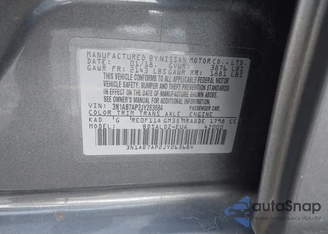 2018 Nissan Sentra Sv z USA, uszkodzony, nr VIN 3N1AB7AP2JY263684